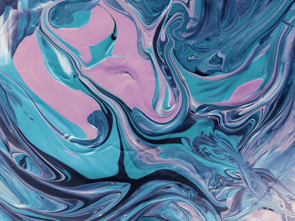 Vibrant abstract painting featuring swirling pastel colors and dynamic textures.